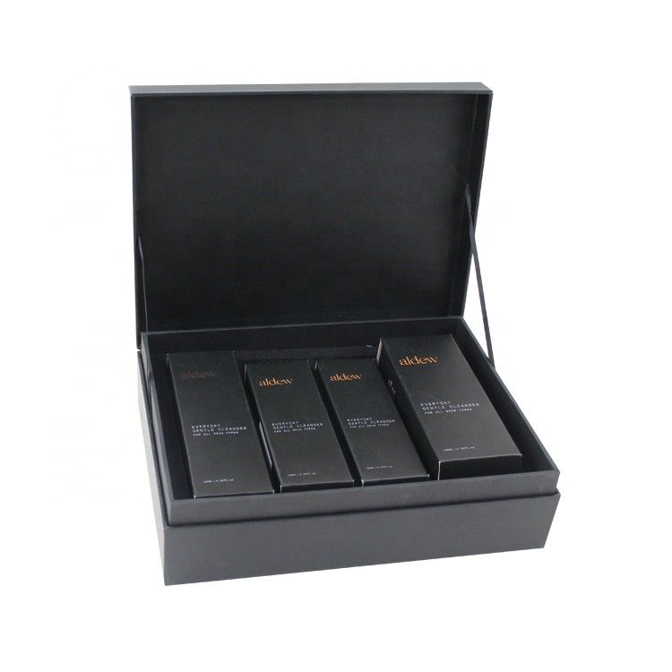 Scatole regalo cosmetiche con coperchio magnetico nero per set di prodotti per la cura della pelle di lusso imballaggio