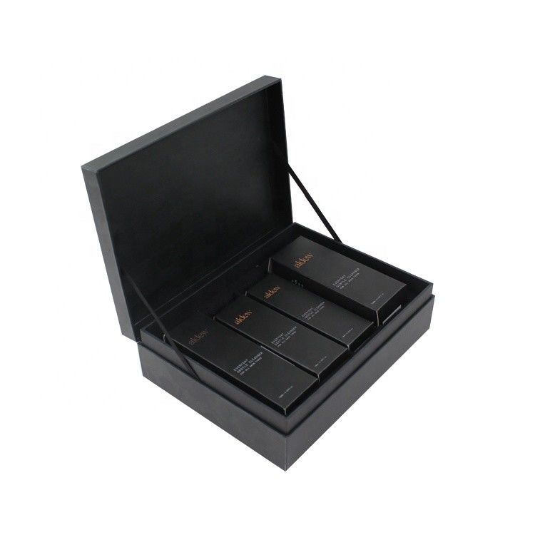 Scatole regalo cosmetiche con coperchio magnetico nero per set di prodotti per la cura della pelle di lusso imballaggio