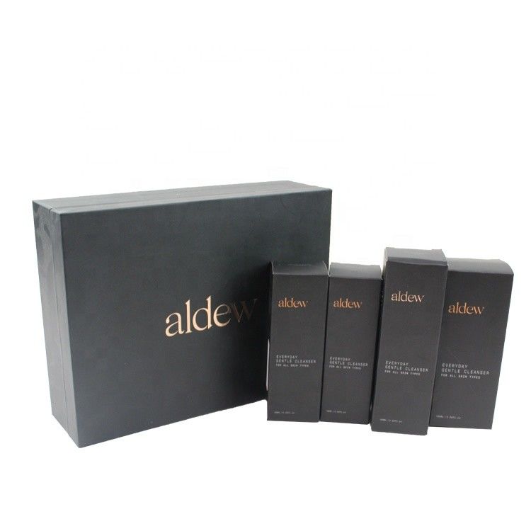 Scatole regalo cosmetiche con coperchio magnetico nero per set di prodotti per la cura della pelle di lusso imballaggio