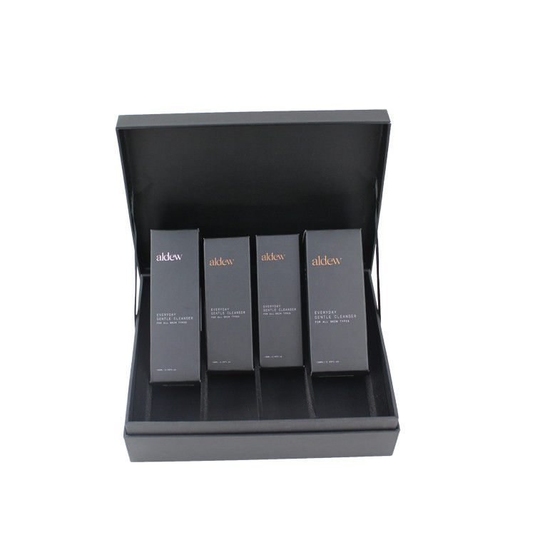 Scatole regalo cosmetiche con coperchio magnetico nero per set di prodotti per la cura della pelle di lusso imballaggio