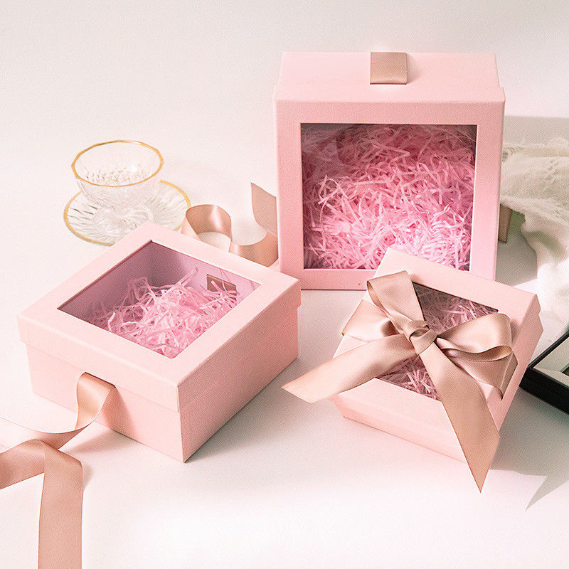 Contenitore di regalo rosa su misura di Recentage del quadrato con il nastro