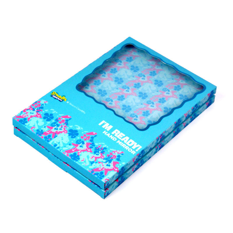 Imballaggio in scatola regalo in carta blu personalizzata con finestra trasparente per specchi cosmetici