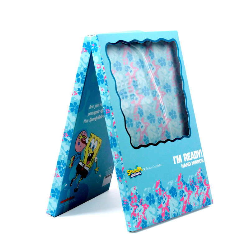 Imballaggio in scatola regalo in carta blu personalizzata con finestra trasparente per specchi cosmetici