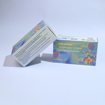 Scatola di imballaggio in cartone per fotocamere portatili per bambini con logo personalizzato di colore viola brillante