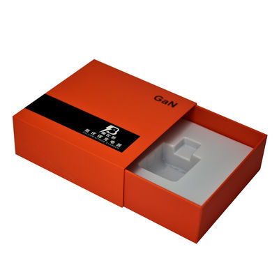 Scatole di imballaggio regalo a scorrimento arancione con inserto di vassoio di plastica personalizzato