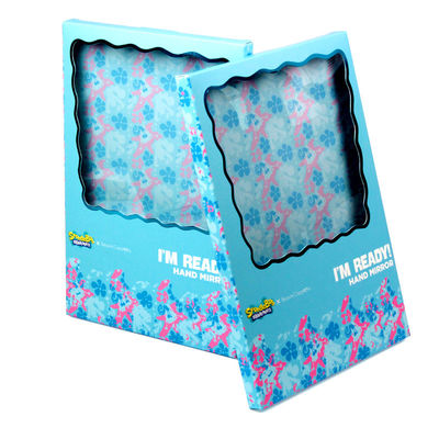 Imballaggio in scatola regalo in carta blu personalizzata con finestra trasparente per specchi cosmetici